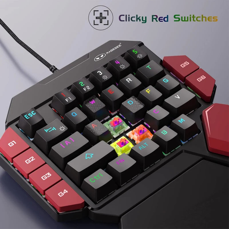 One-Handed Mini Mechanical Gaming Keyboard – 35 Keys
