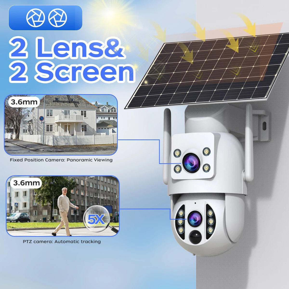 4K Ultra HD Dual-Lens Wireless Solar Security Camera