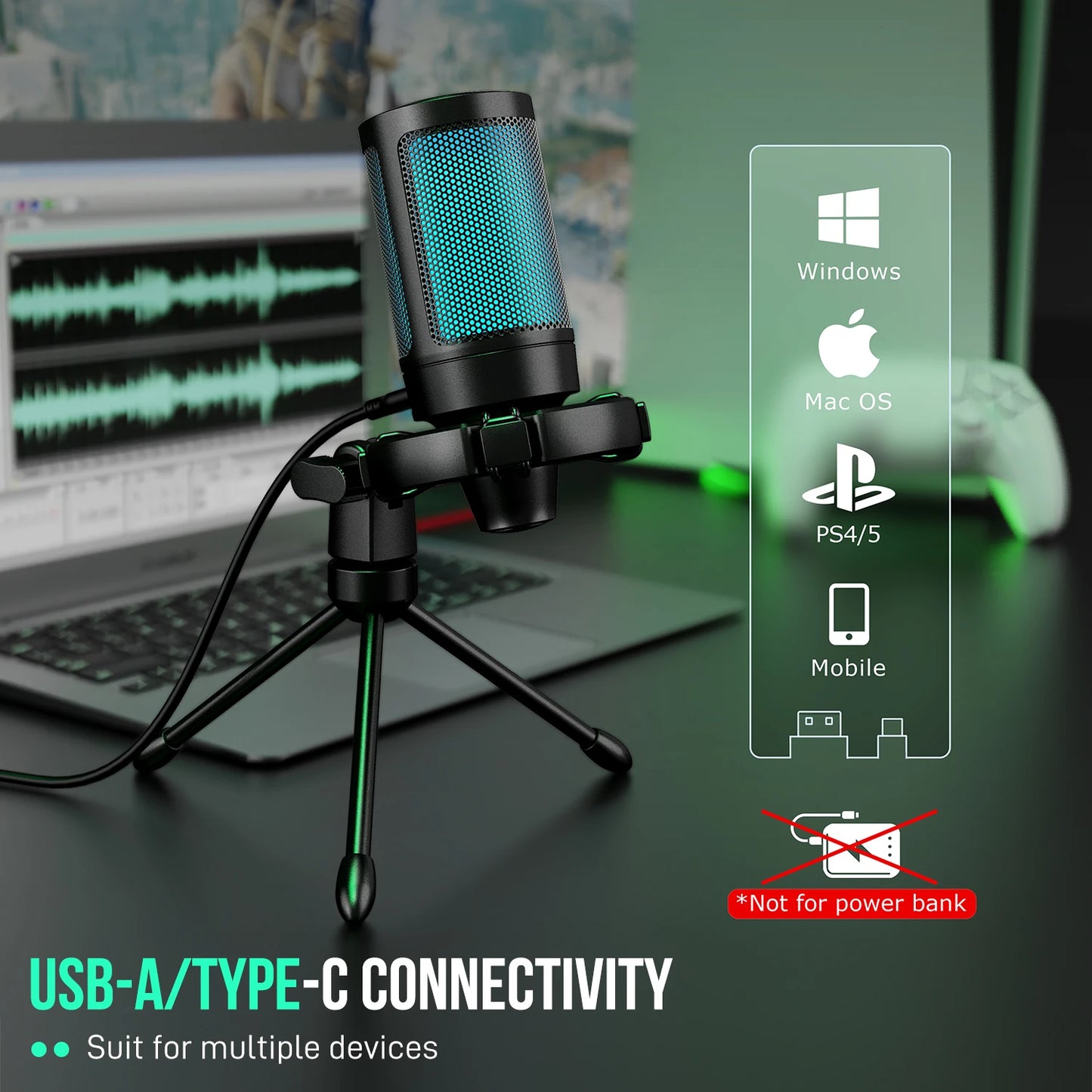 AmpliGame by FIFINE A2 RGB USB Gaming Microphone