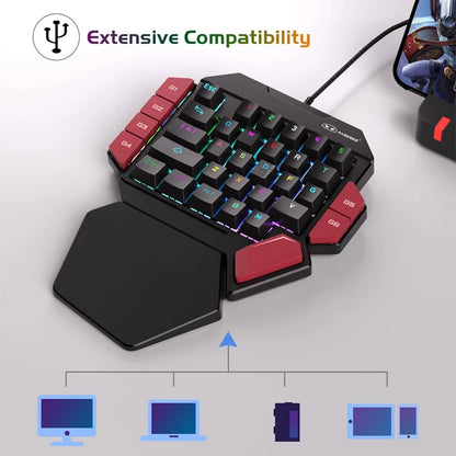 One-Handed Mini Mechanical Gaming Keyboard – 35 Keys